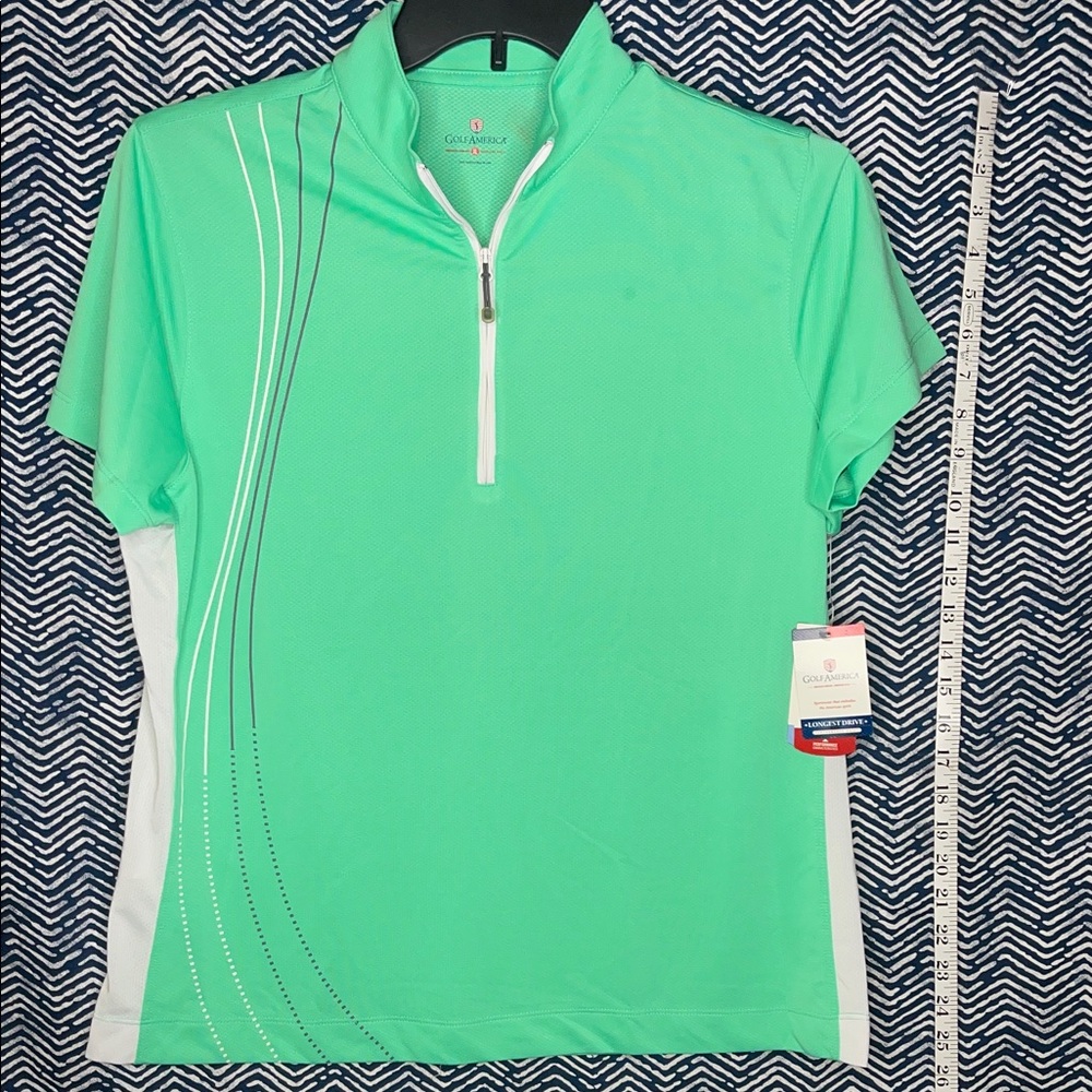 Golf America Green Zip-Up Polo Moisture Wicking